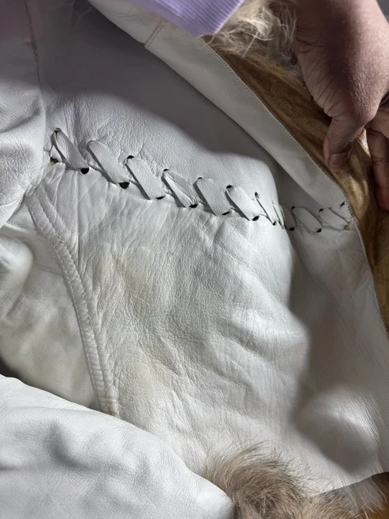 Lux Genuine Fox Fur & White Leather Vintage Jacket - Picture 14 of 16